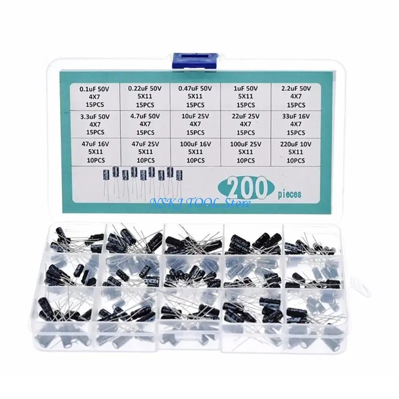 

L8RC 200pcs Electrolytic Capacitor set Completes Electrolytic Capacitor set Assorted Values in Convenient Box for Easy Access