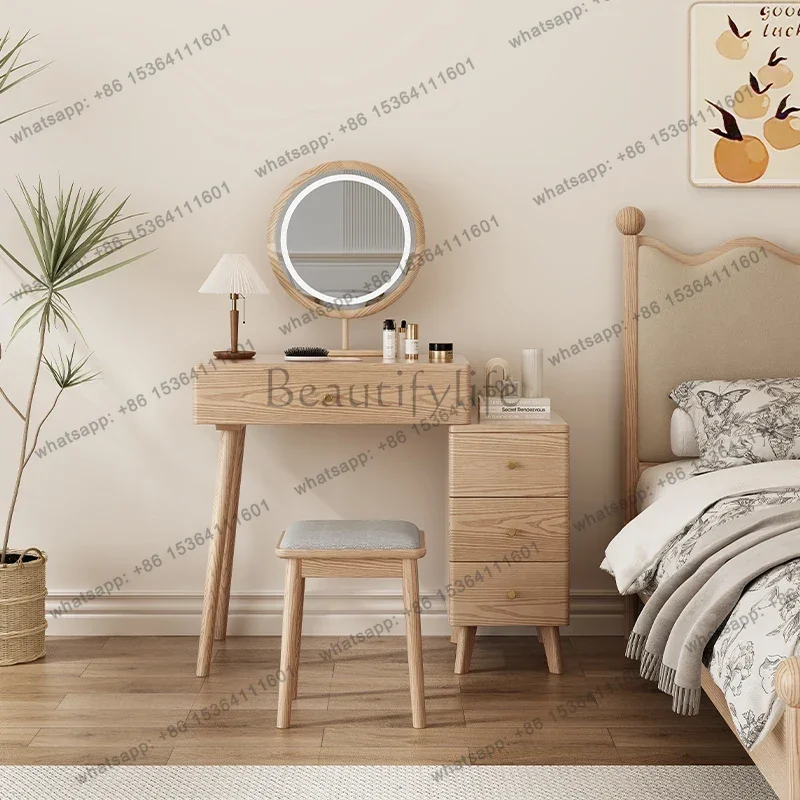 LJY Modern Desgin Dressing Table Wood European Storage Makeup Dressing Table Mirror Cabinet Comoda Pra Quarto Postmodern Furnitu