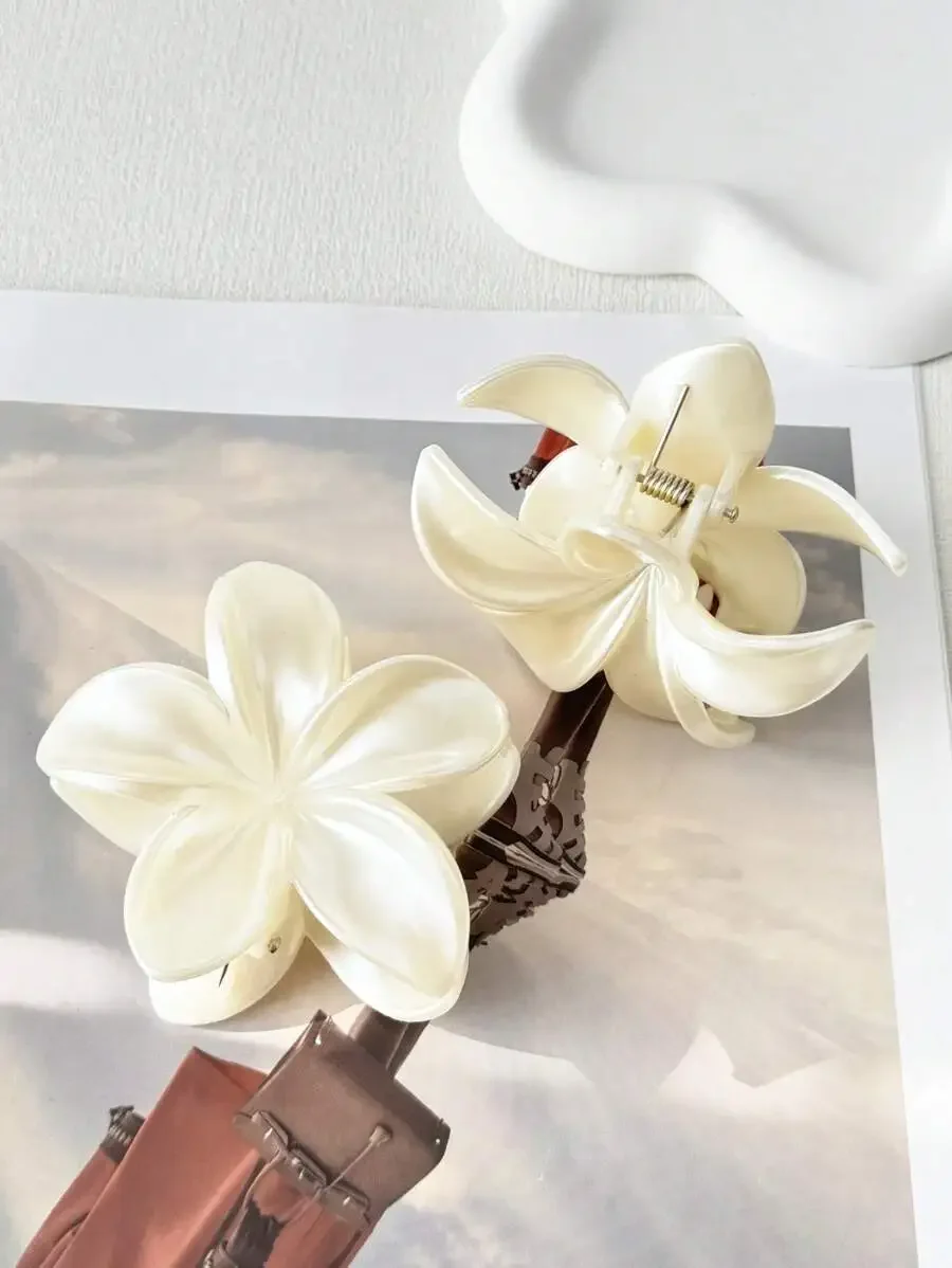 

Набор из 6 больших минималистичных акриловых заколок для волос в форме цветов с искусственным жемчугом, белые, в стиле бохо