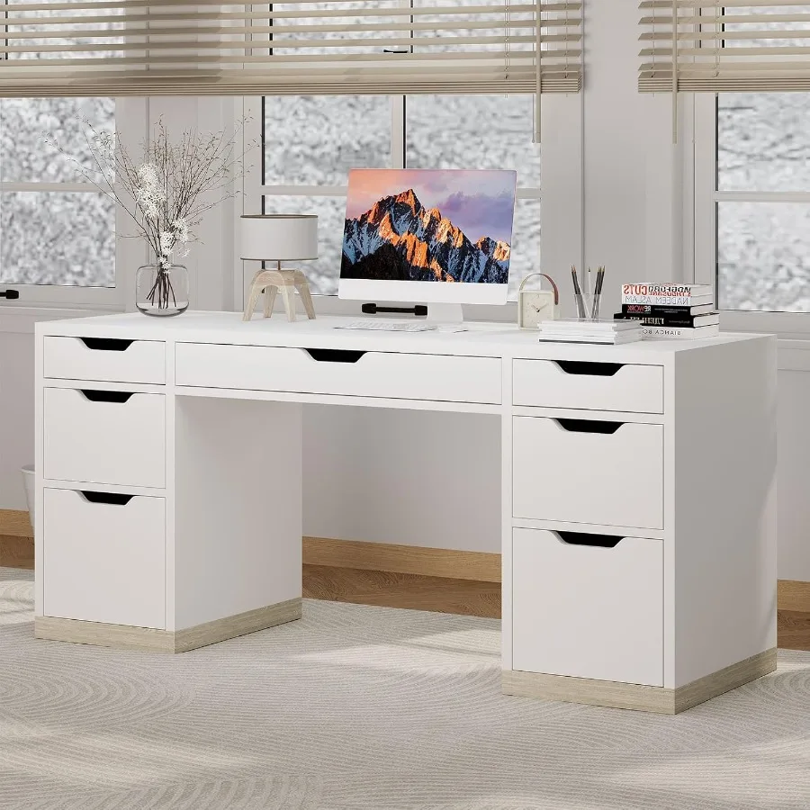 White Desk With Dra… - image