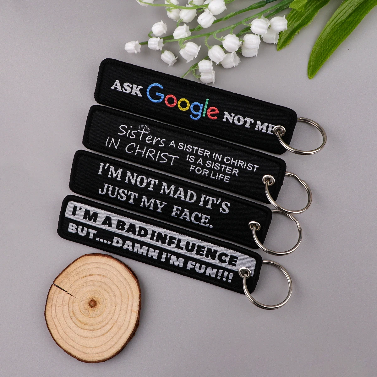 Embroidery Key Fobs Funny Quotes Key Tags Keychain For Motorcycles Cars Key Holder Accessories Jewelry Chaveiro