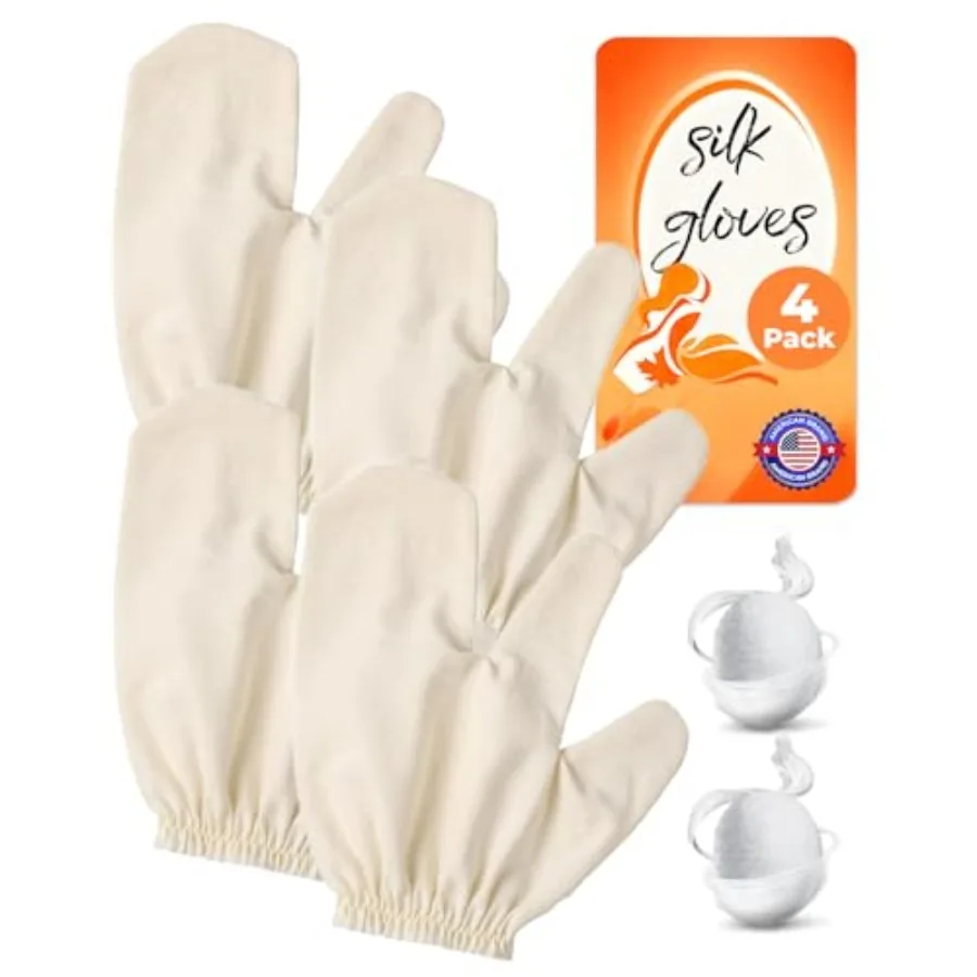 ถุงมือขัดผิวไหมแท้ 4 ชิ้น สำหรับนวดตัวและแปรงแห้งแบบอายุรเวท พร้อมสายรัดข้อมือแบบยืดหยุ่น เหมาะสำหรับสปา อาบน้ำ และส