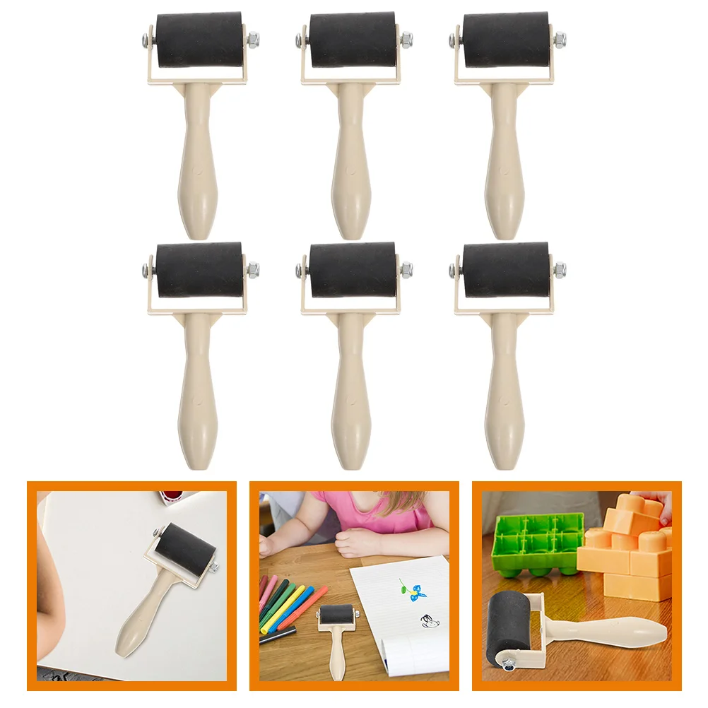 6 Pcs Printmaking Tool Roller for Crafting Rubber White Out Tape Painting Supplies Stamping Brayers Glue