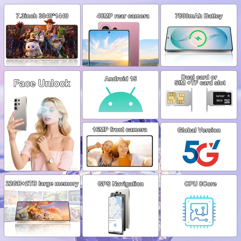 K-Touch S27 Ultra 5G Dual-SIM Dual-Standby Smartphone, 7,3 Zoll Android 15 Handy, 16+48MP Kamera, 22GB+2TB, 7800mAh Akku, werkseitig entsperrte Mobiltelefone – Detail 4