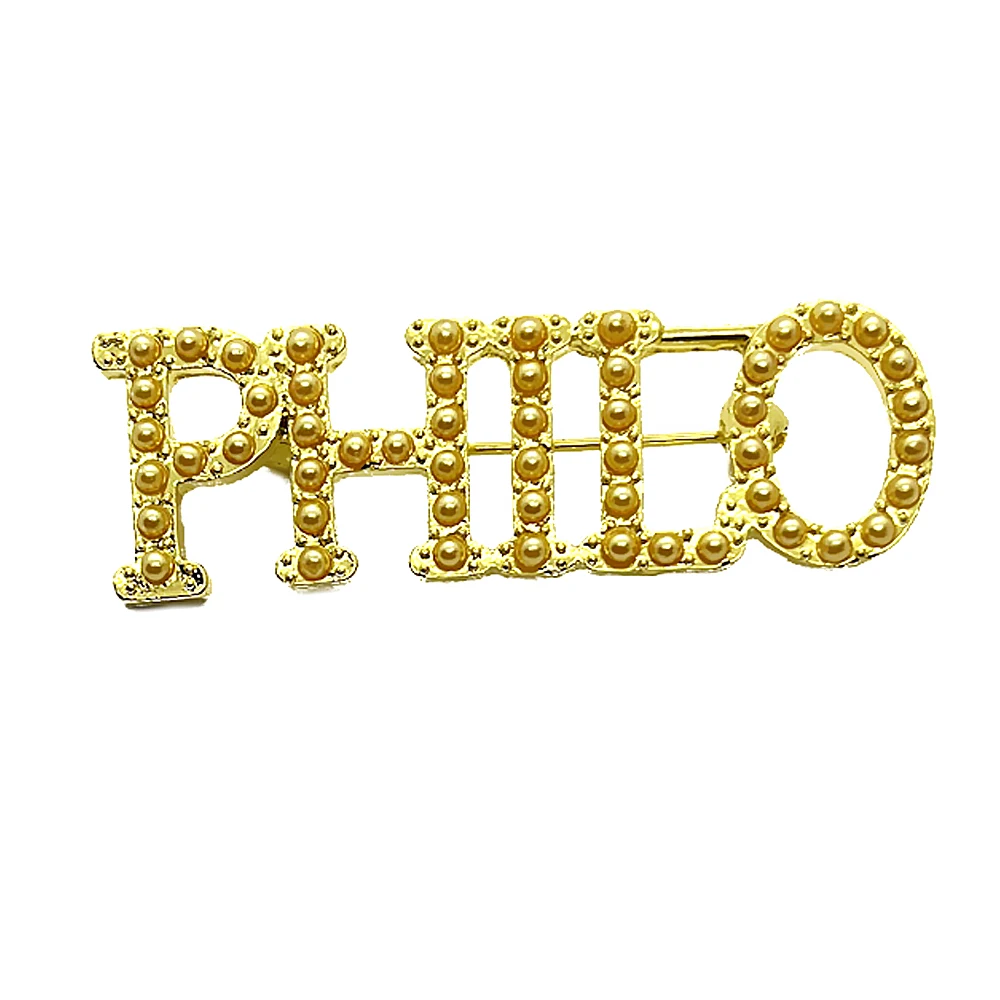 Beautiful Women sorority society jewelry PHILO letter Label Pearl Metal Brooch pin