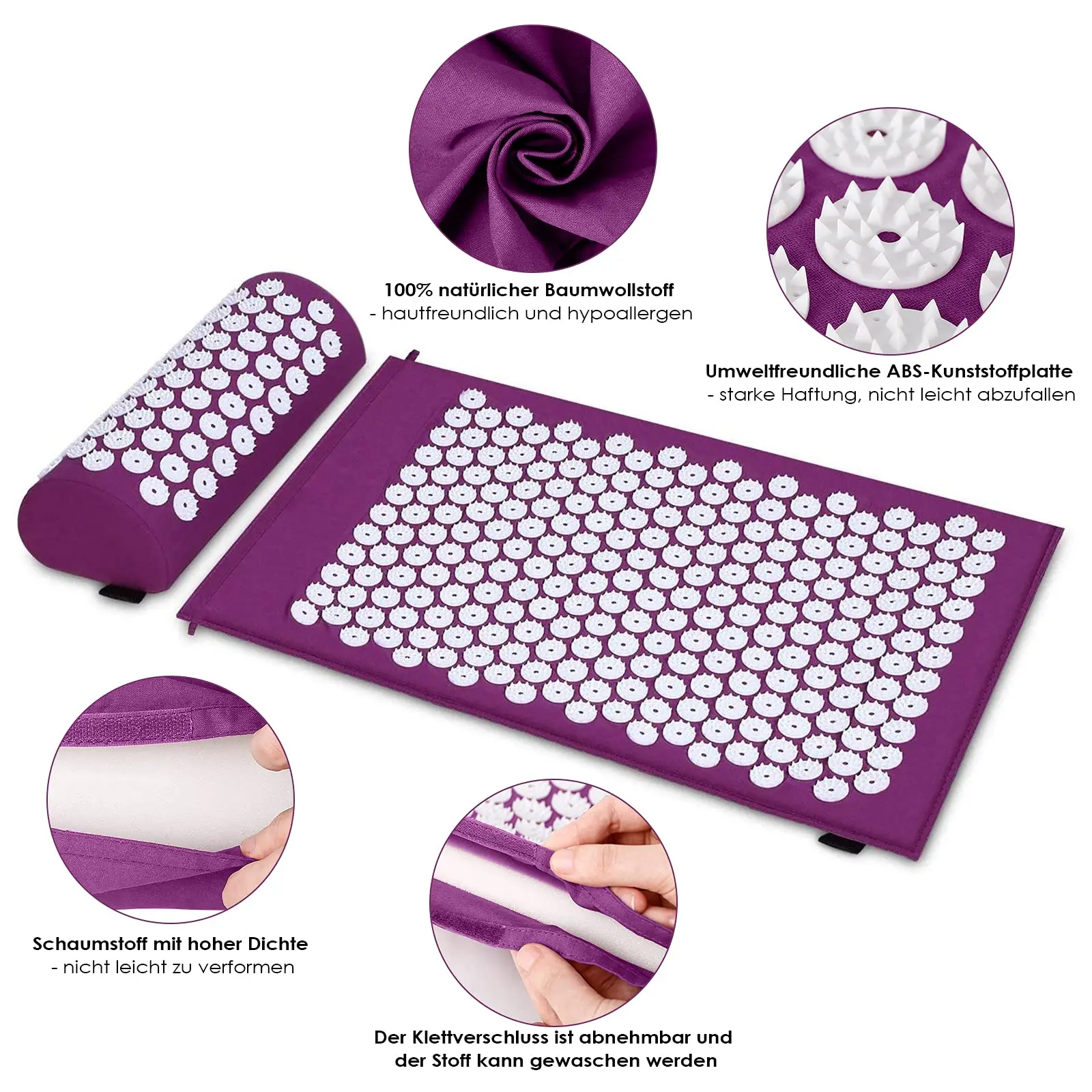 Acupressure Mat Sensi Massage Mat Pillow Set applicator for Neck Foot Yoga Mat with Needle Back Cushion
