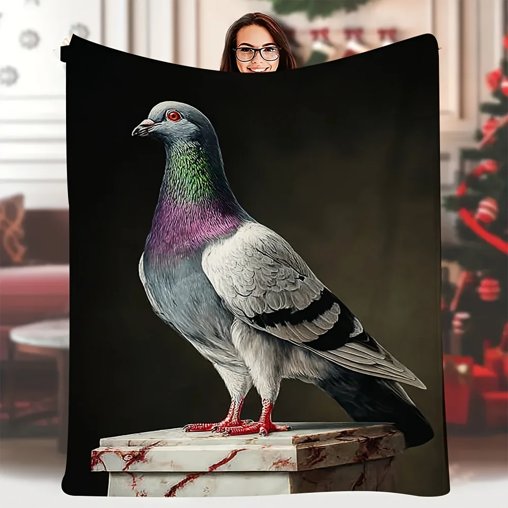 Decorative Pigeon Blanket Throw Nap Blanket Cozy Home Decor Gift Plush Fleece Sofa Throw for Bird Lovers Realistic Painting Art