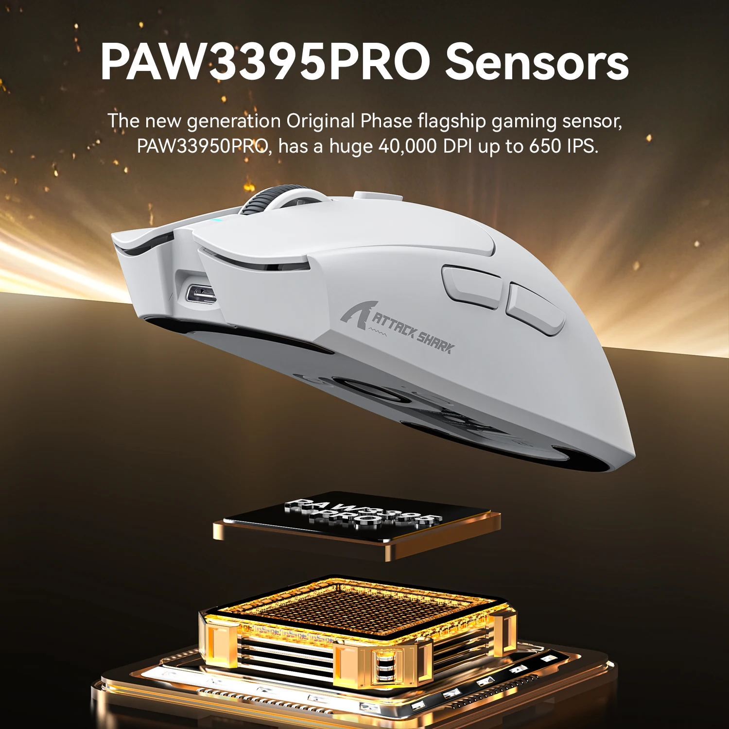 アタックシャーク X1 トリモード ゲーミングマウス | PAW3395PRO センサー 40000DPI | RGB マグネット式ドック | 100万クリック | 2.4G ワイヤレス/Bluetooth/有線