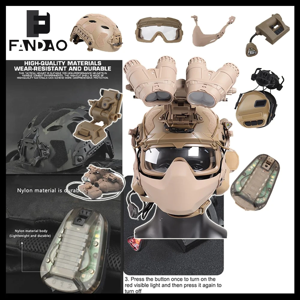 

Tactical Special Operations Fast Helmet Set With Headset Signal Light NVG Dummy Model Glasses For Airsoft Hunting Games Cosplay