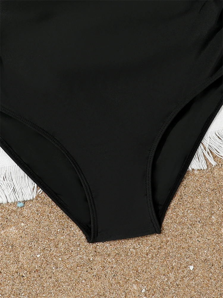 One Piece Girls Kids Swimsuit 2024 New Black Sling Hollow Out Children Swimwear Summer Bodysuit Beachwear Bathing Suit Swimming