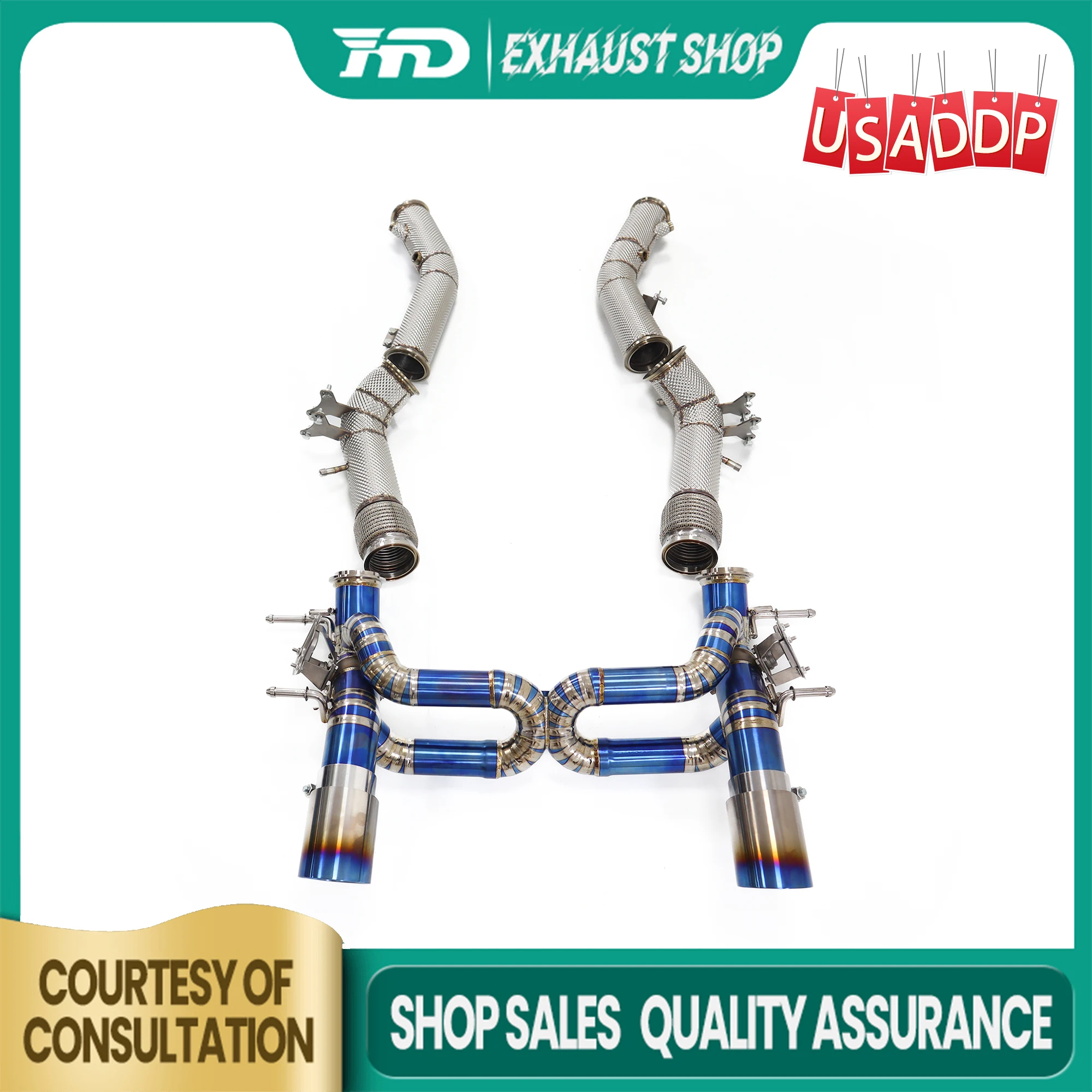 

HMD Exhaust system Catback and Downpipe for Maserati MC20 Heat shield full OEM Valve Precision X-tube design for car