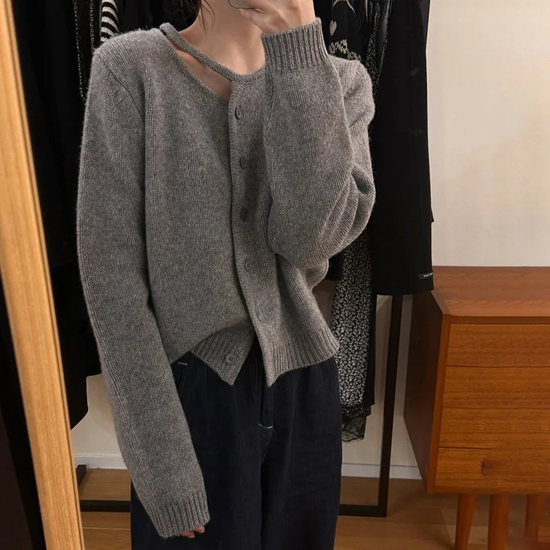 

Autumn New Women's Clothing Hollow Round Neck Women's Long-sleeved Sweater Fashion Elegant Soft Slim Knitwear Solid Color Top