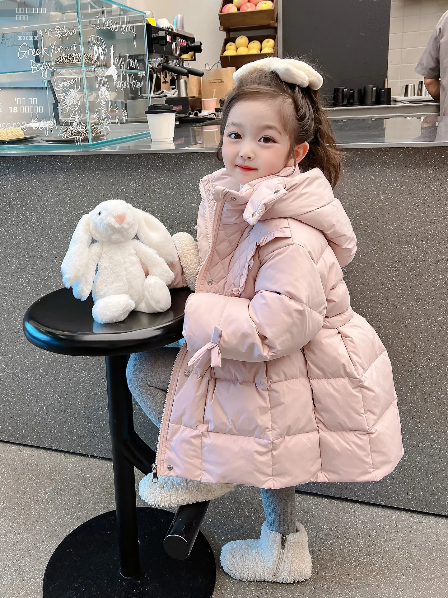 

Girls' Winter down Jaet Lightweight Long Sve Hooded Zipper Closure Sweet Sle Loose Fit Cotton Coat for Toddlers And Kids