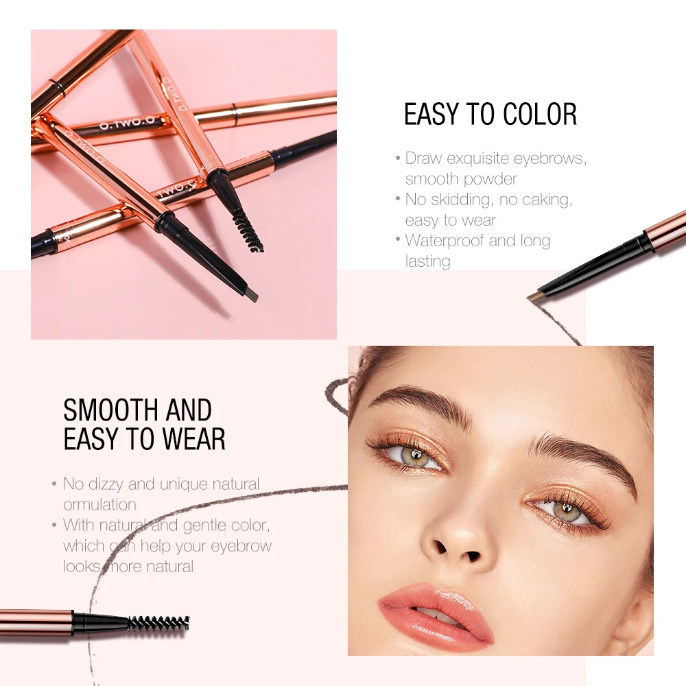 O.TWO.O ดินสอเขียนคิ้วกันน้ําธรรมชาติ Long Lasting Smooth เติม Fluff Blendable Shaping สูง Pigment Brow ดินสอแต่งหน้า