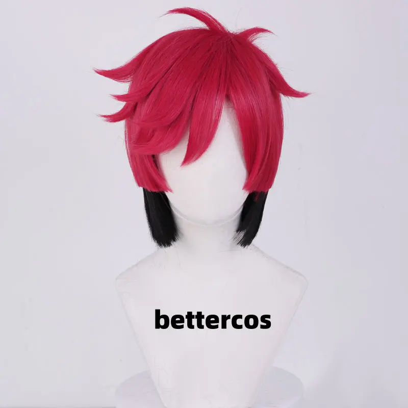 Alastor Cosplay Wig Red Black Heat Resistant Synthetic Hair Anime Cosplay Wigs + Wig Cap image 2
