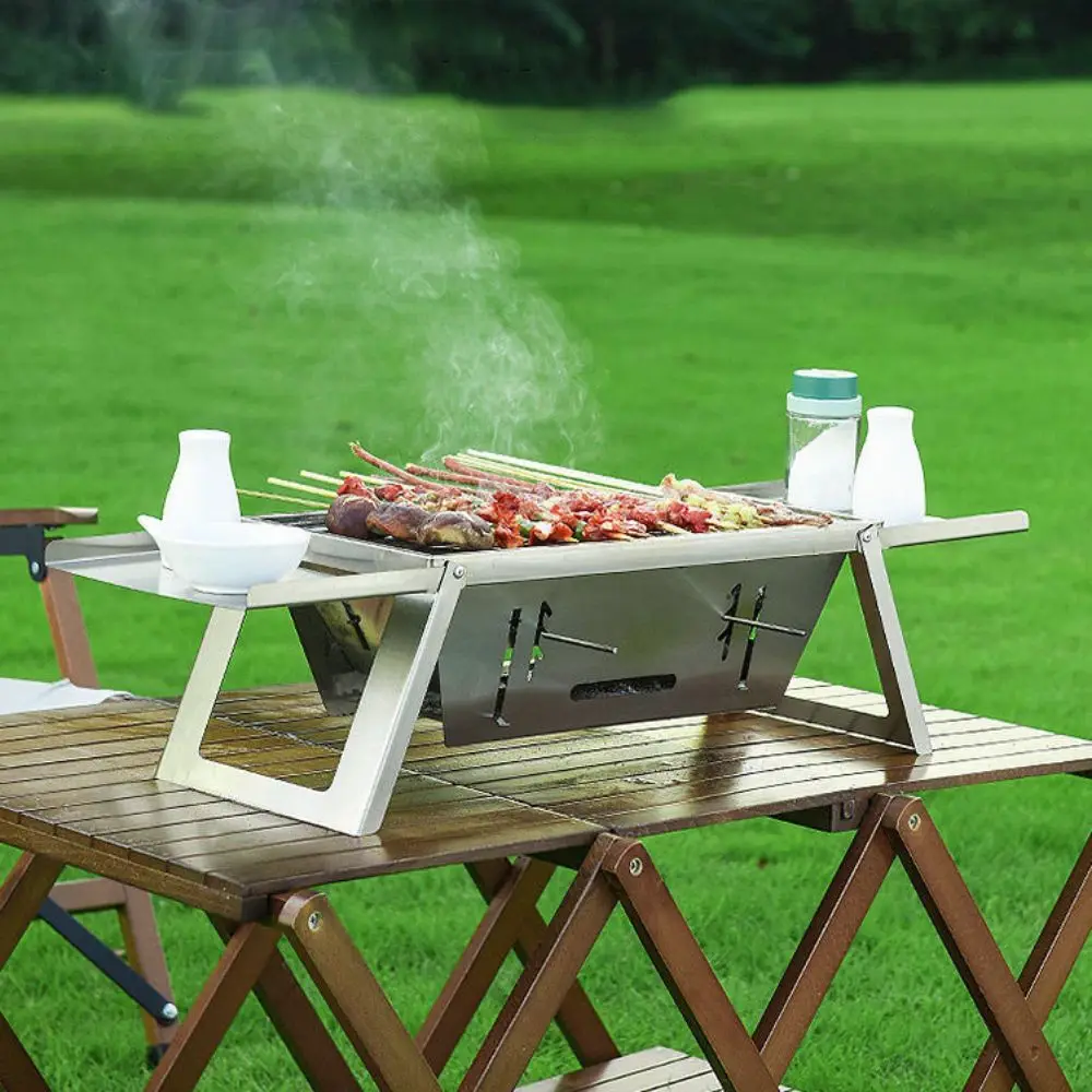 

Stainless Steel Folding Barbecue Stove Rust-proof Adjustable Heat Setting Barbecue Grill Extendable Barbecue Shelf Easy To Clean