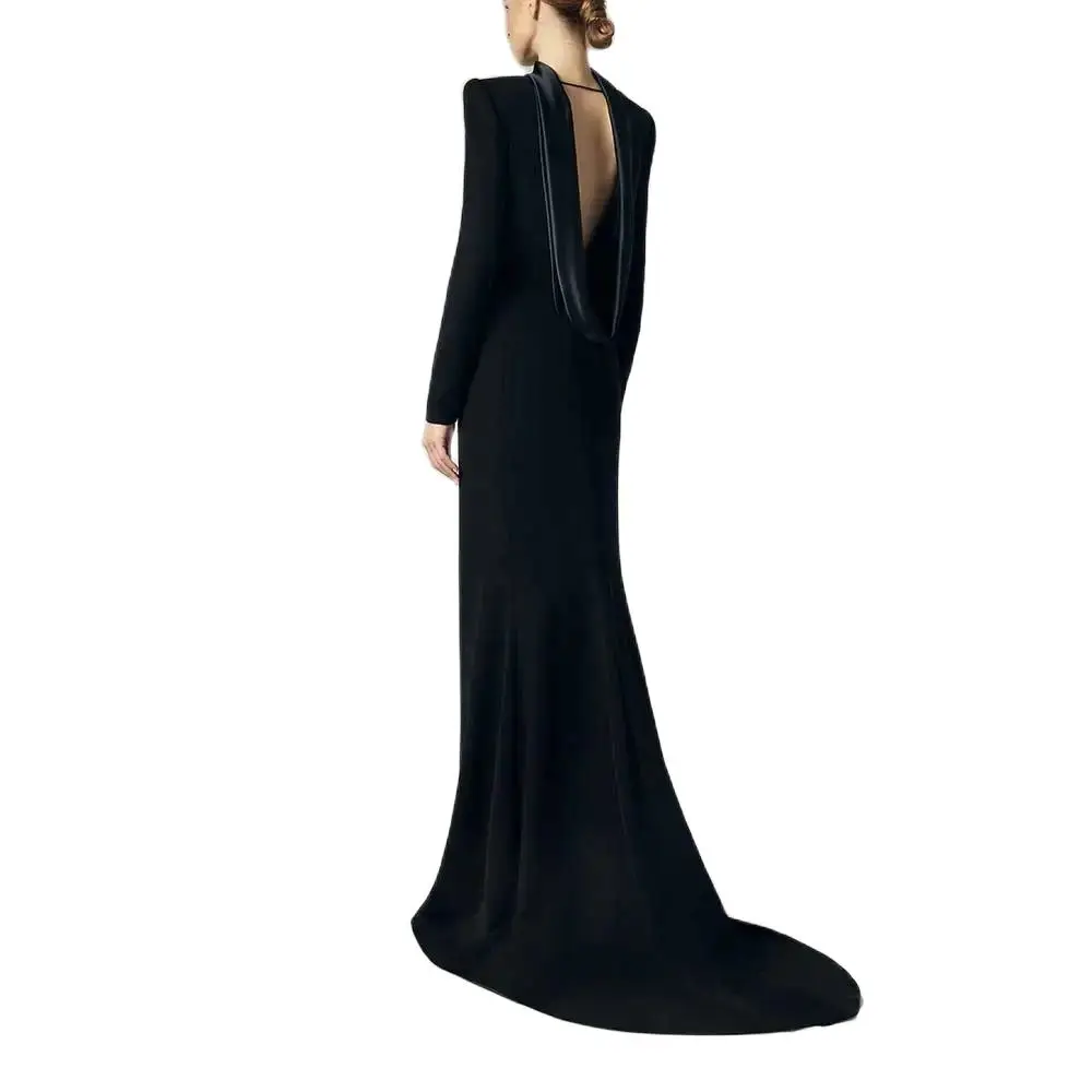 YUNLAN Gorgeous Emirates Black Long Sleeve Crepe Gown 2024 Wedding Formal Guest Party Dress Women Performance Evening Gown