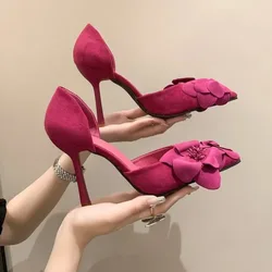 Shoes for Women Rose Red Flower Decorative High Heels Women Pumps Sexy and Fashionable French Fine Heel Pointed Single Shoes