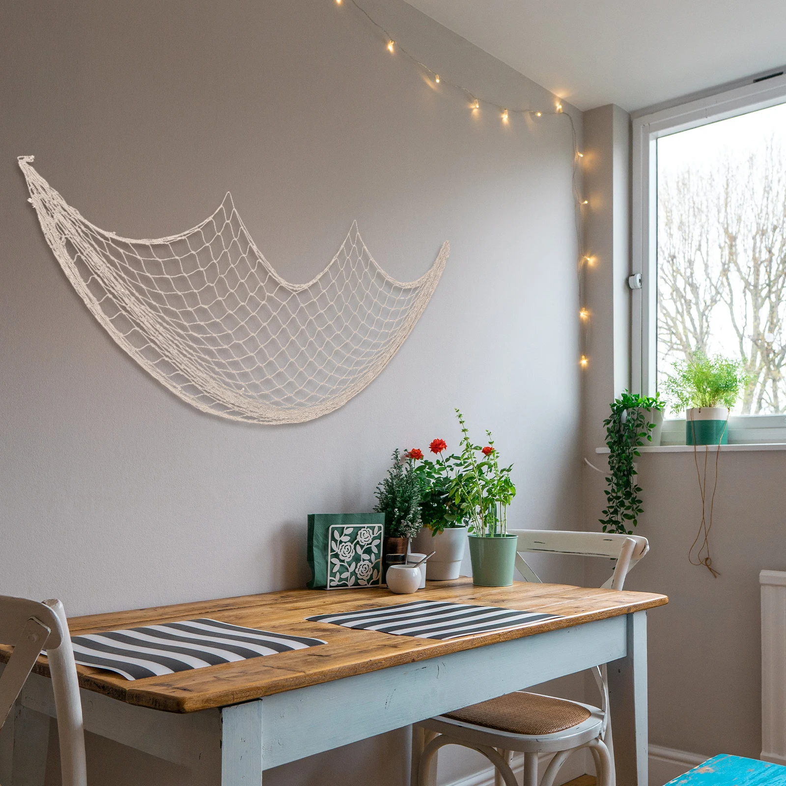 

2 Pcs Decorative Mesh Background Wall Fishnets Beach Room for Bedroom Fishing Decorations Cotton Rope Anchor
