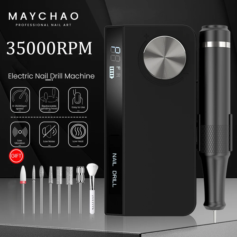 MAYCHAO 35000RPM Rechargeable Nail Drill Manicure Machine With Pause Mode Electric Nail Sander For Nail Gel Nail Salon Equipment