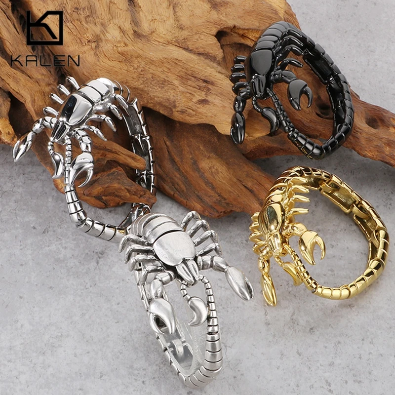 KALEN Stainless Steel Hook Novelty Heavy Bracelet for Men Domineering Shiny Gold Color Scorpion Animal Male Charm Jewelry Gift