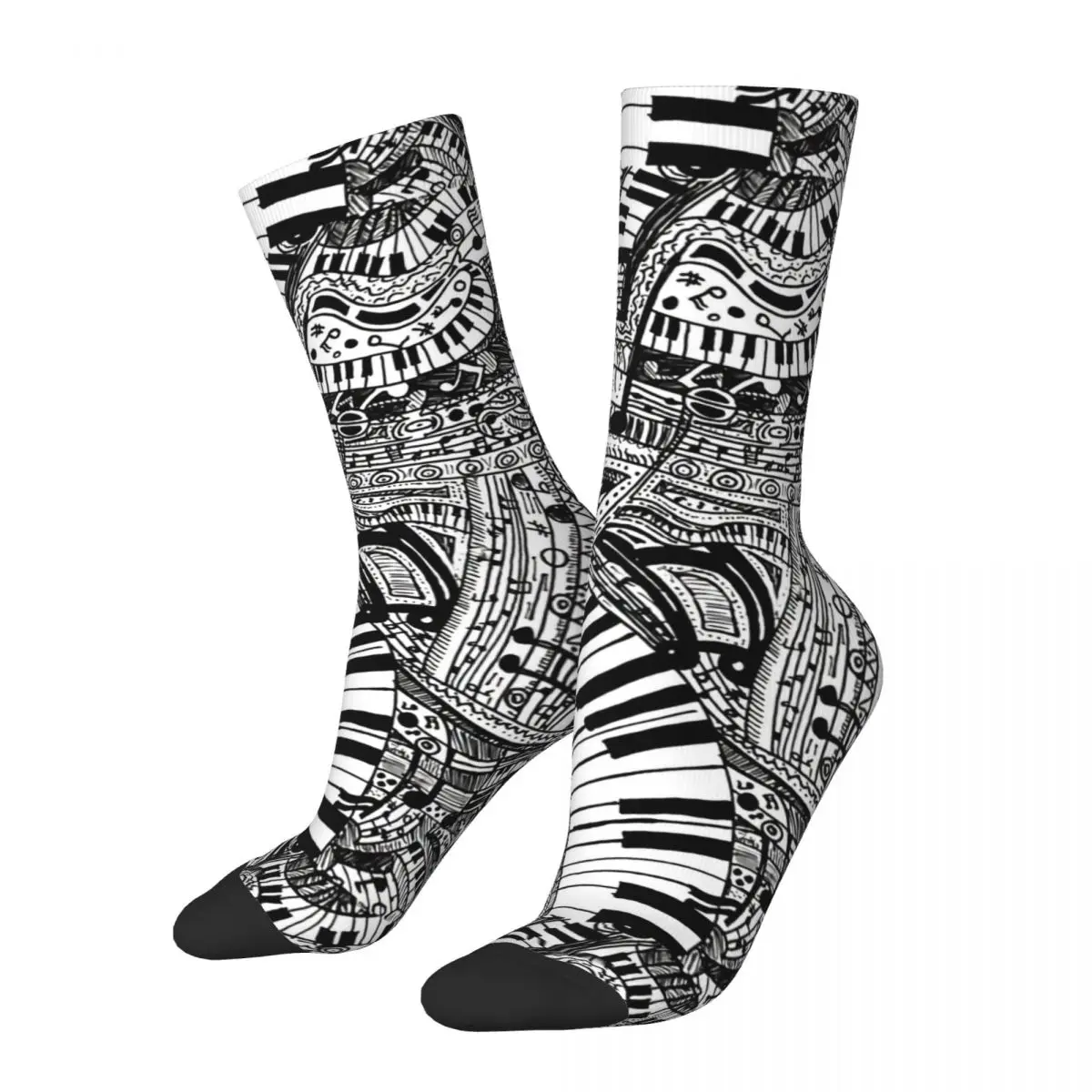 Men\'s Socks Classical Music Doodle With Piano Keyboard Retro Harajuku Street Style Casual Pattern Crew Crazy Sock Gift Printed