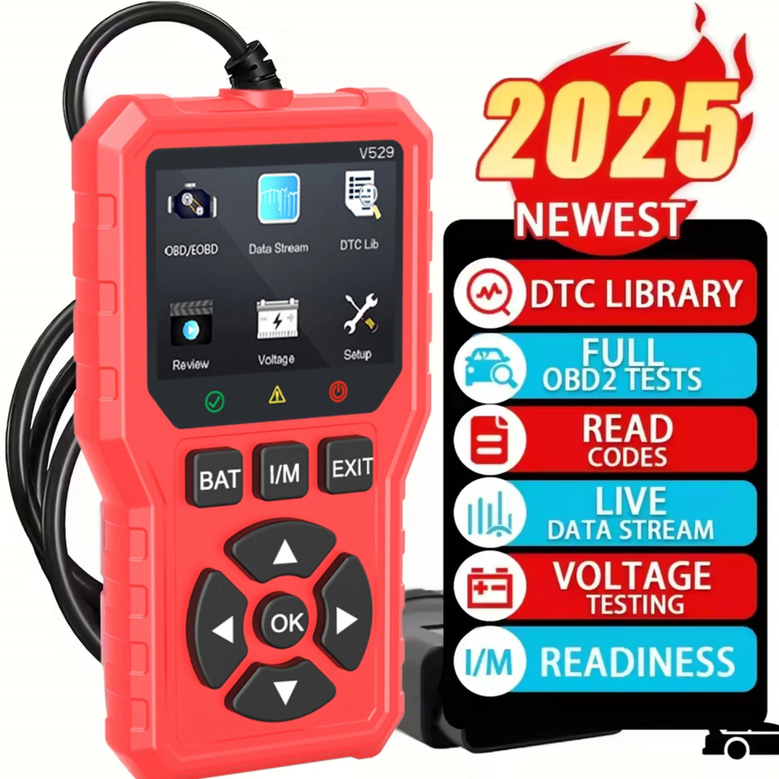 

Сканер OBD2 FOXSUR V529 Полный OBD EOBD Диагностический инструмент Тестер напряжения батареи I/M O2 Датчик Тест кода неисправности Чтение Модель 6/8