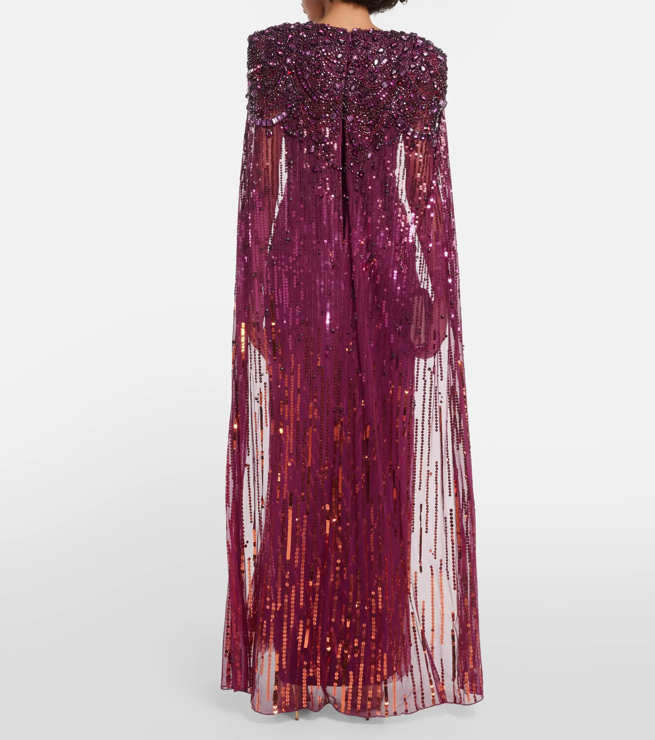Sharon Said Dubai Burgunderrotes Abendkleid mit V-Ausschnitt und Cape-Ärmeln, Perlenbesetztes A-Linien-Kleid, Damen-Abendkleid SS399 Maßanfertigung – Detail 12