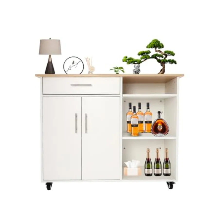

Rolling Kitchen Island Cart with Drawer Storage Cabinet and Open Compartments on Wheels Moveable Trolley Cart Side Table for Ho