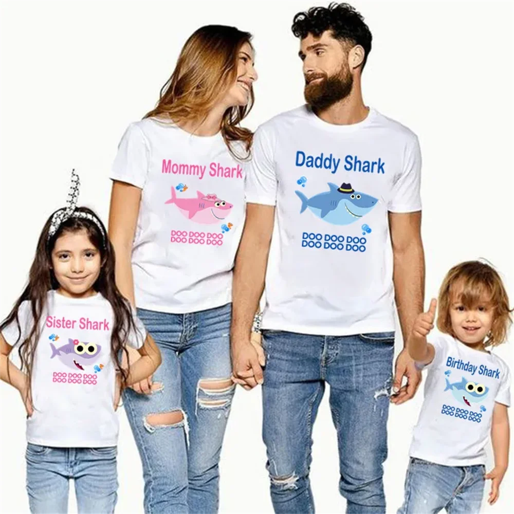 Matching Family Outfit For Birthday Shark Theme T-shirt Birthday Kids Funny Party Family Look Clothes Father Mother Daughter Son