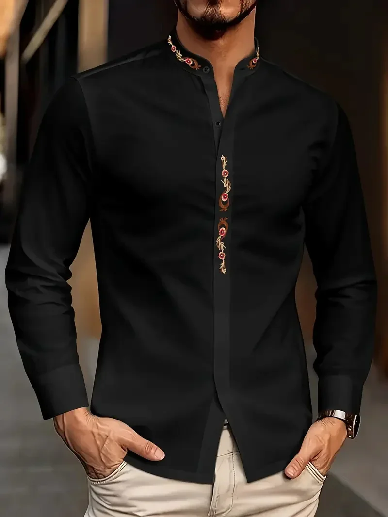 New Men's Dark, Light Luxury Shirt Long Sleeve 3D Striped Printed Floral Gentleman Clothing Single Row Business Casual Brand New