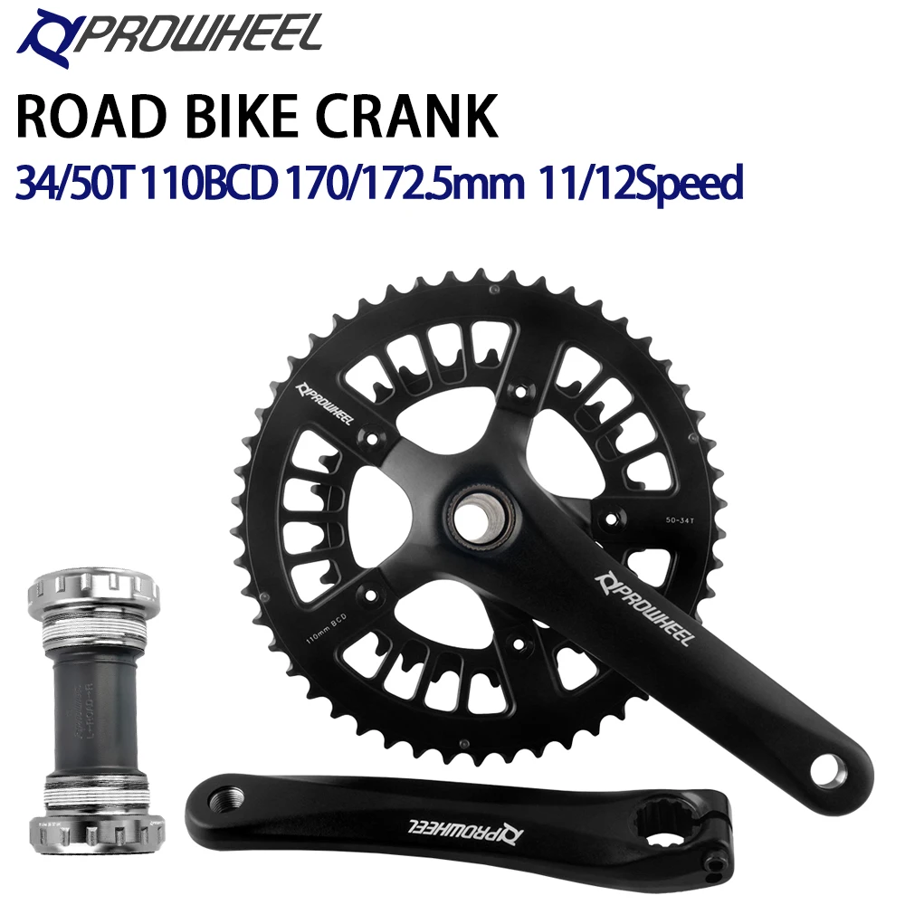 

PROWHEEL 110BCD 34/50T 170/172.5mm Road Bicycle Crankset Sprocket with Bottom Bracket BB for 11/12Speed Road Bicycle Crank Set
