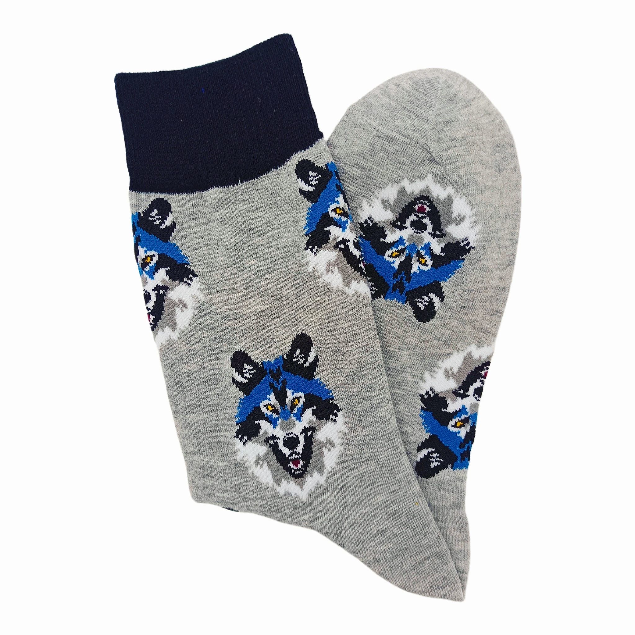 コットンウルフヘッドソックス、アニマルパターン、ミッドカーフ、スポーツスタイル、カジュアル、1ペア
