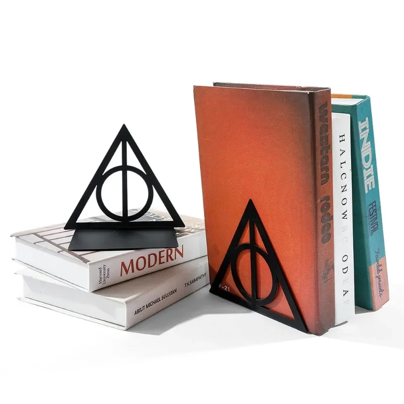 Triangle graphic book end, metal heavy-duty book end, fan organized desktop, home office, iron book end