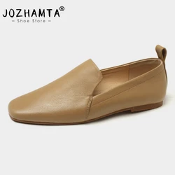 JOZHAMTA Size 33-40 2025 Casual Loafers For Women Soft Real Leather Square Toe Flats Shoes Slip On Office Lady Daily Dress Shoes