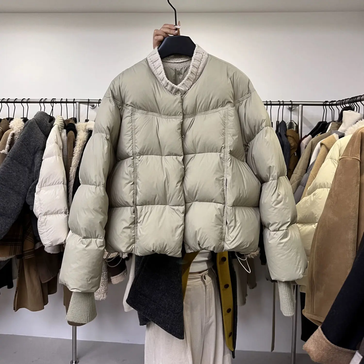 

2025 Round Neck Knitted Two-Piece Patchwork Single-Breasted Cotton Jacket Casual New Winter Thickened Warm Coat