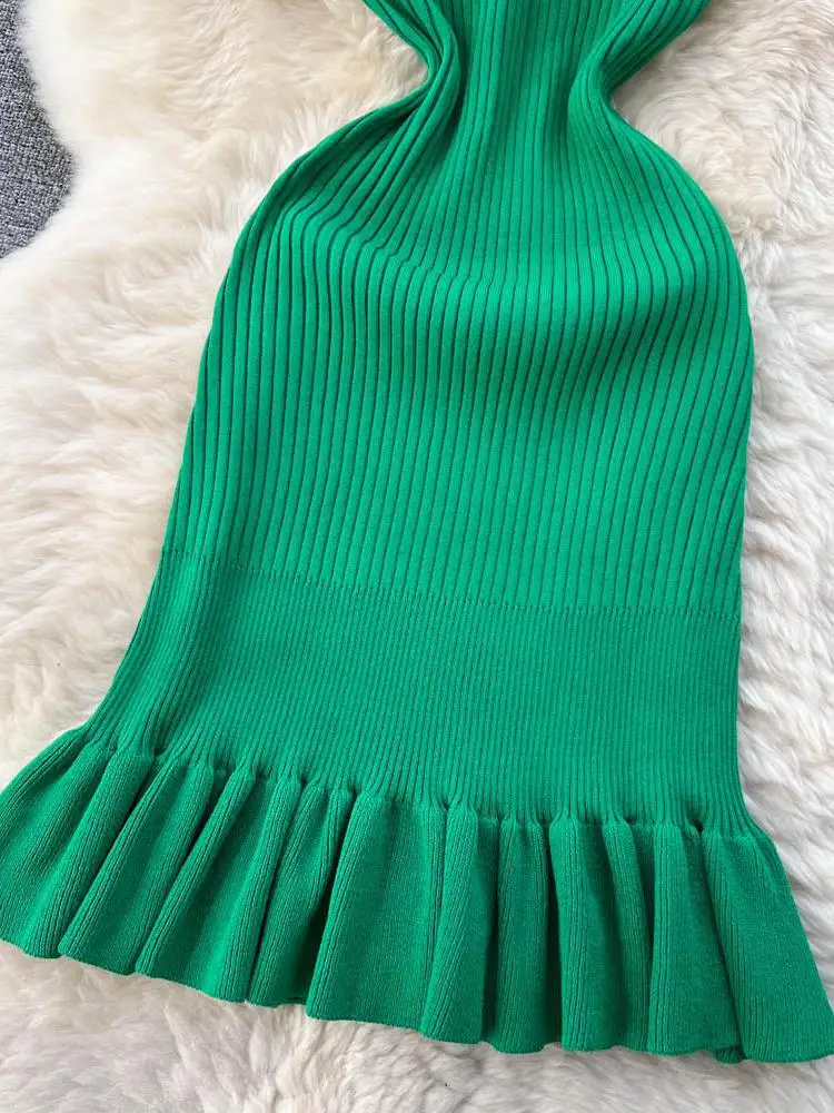 2024 Early Autumn Sexy Package Hips Ruffles Mini Dress Summer Fashion Y2K Knitted Bodycon Ladies Dress Korean Party Vestidos