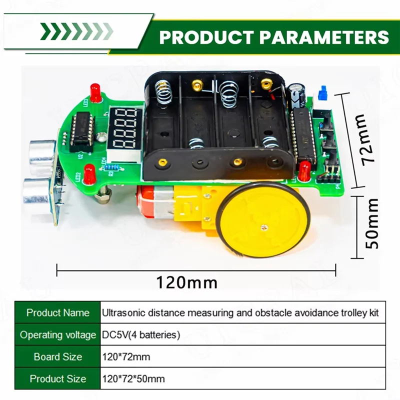 B44C Kit de prevenção de obstáculos de alcance ultrassônico Kit eletrônico DIY para carro Kit de prática de soldagem DIY