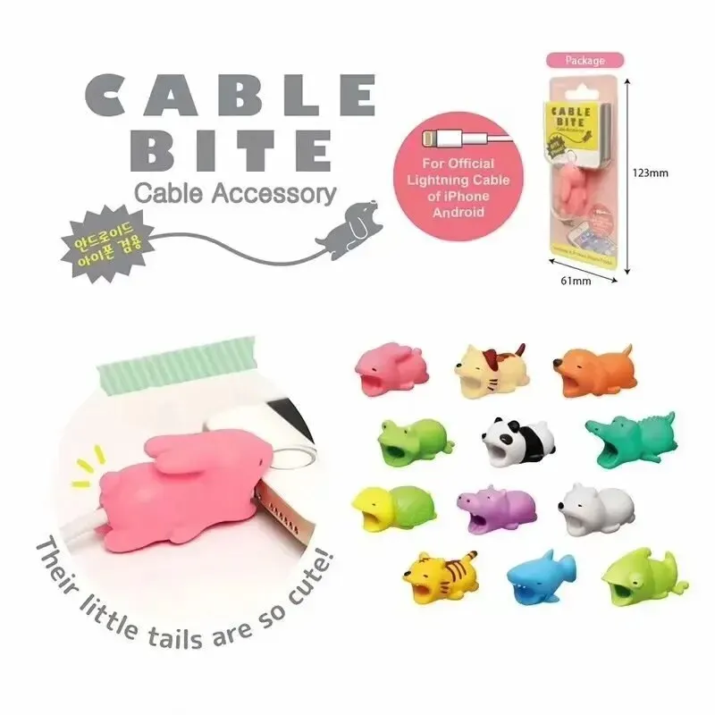 3pcs Cartoon Cute Animal Bite Bite Data Cable Protector Data Cable To Prevent Breakage Protector