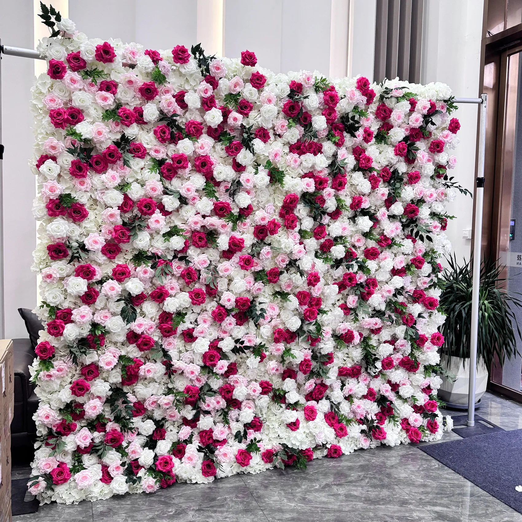 Rose cloth bottom rose wall, simulated flower background wall Foreign trade outdoor wedding decoration background clock in wall