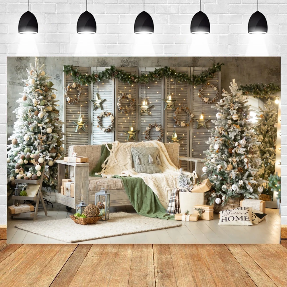 White Christmas Photography Backdrops Interior Fireplace Christmas Tree Home Decor Family Portrait Birthday Party Background