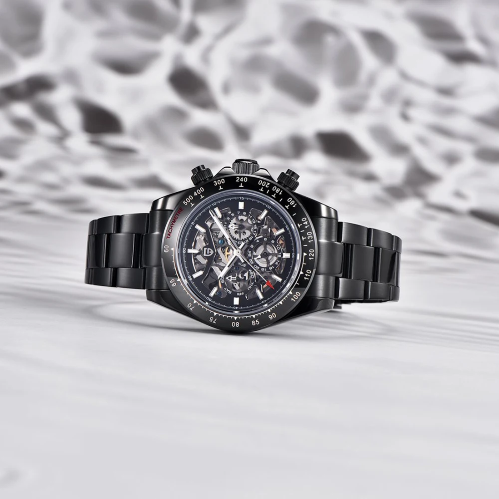 PAGANI DESIGN Orologio meccanico automatico Orologio subacqueo da uomo sportivo con datario multifunzionale luminoso in acciaio inossidabile + confezione regalo