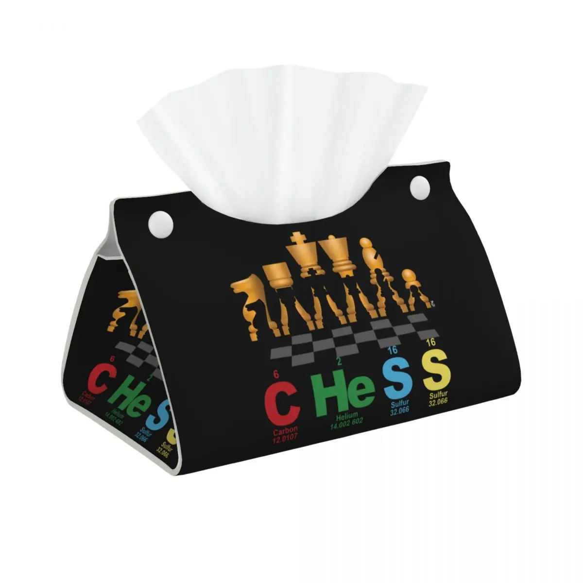 Custom Chess Periodic Elements Tissue Box Cover Rectangular PU Leather Chessboard Game Facial Tissue Box Holder for Bathroom Car