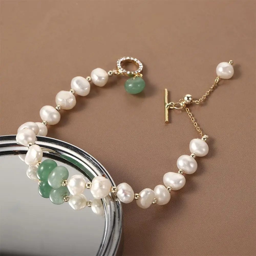 New Simple Girls Rhinestone Fashion Jewelry Women Pendant Crystal Bangles Pearl Bracelets Natural Stone