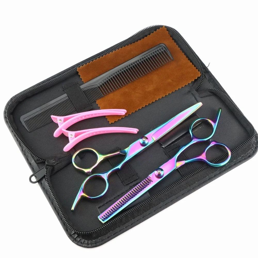 Professional Hair Cutting Scissors Set Hair Cutting Thinning Scissors Blue Silicone Ring Barber Shop Household Hair Cut Tool