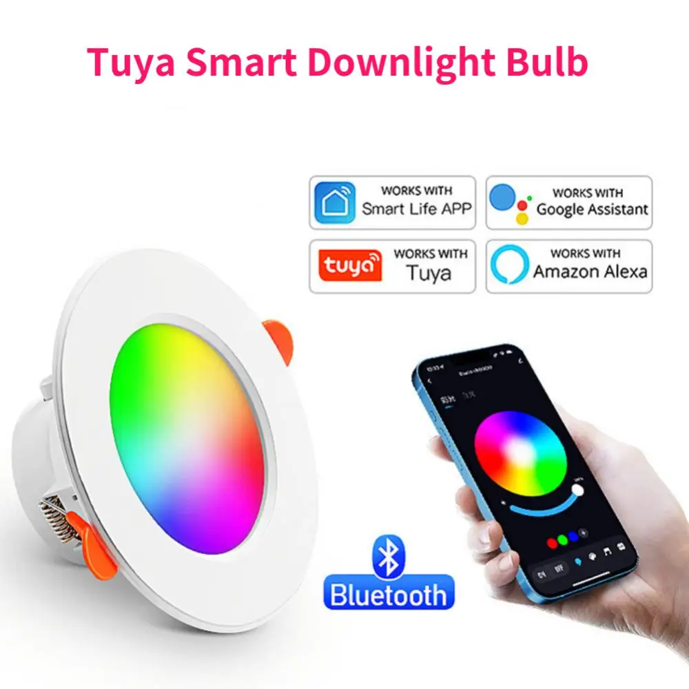 Tuya, luz descendente inteligente con Bluetooth, bombilla LED colorida, luz redonda empotrada, luminaria inteligente para el hogar RGBCW/CCT