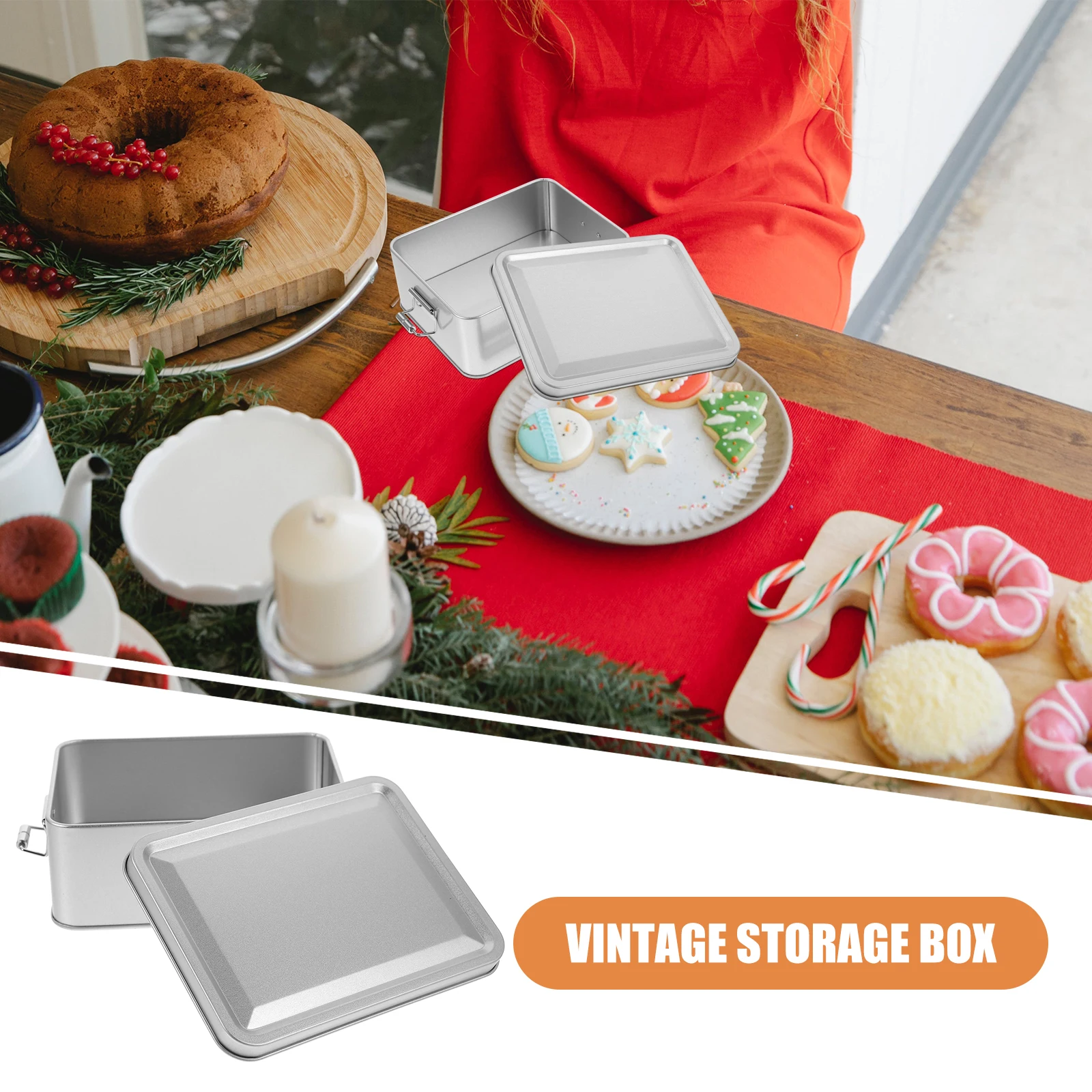 

Vintage Tinplate Candy Box Silver Medium 2352A-1401 Metal Containers Lids Cookies Snacks Storage Decorative Airtight Retro Boxes