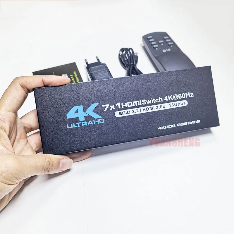 

7-портовый 4K при 60 Гц HDMI-совместимый коммутатор HDMI2.0 с ИК-пультом дистанционного аудио-видео конвертером 7 в 1 выход Поддержка HDR и HDCP 2,2