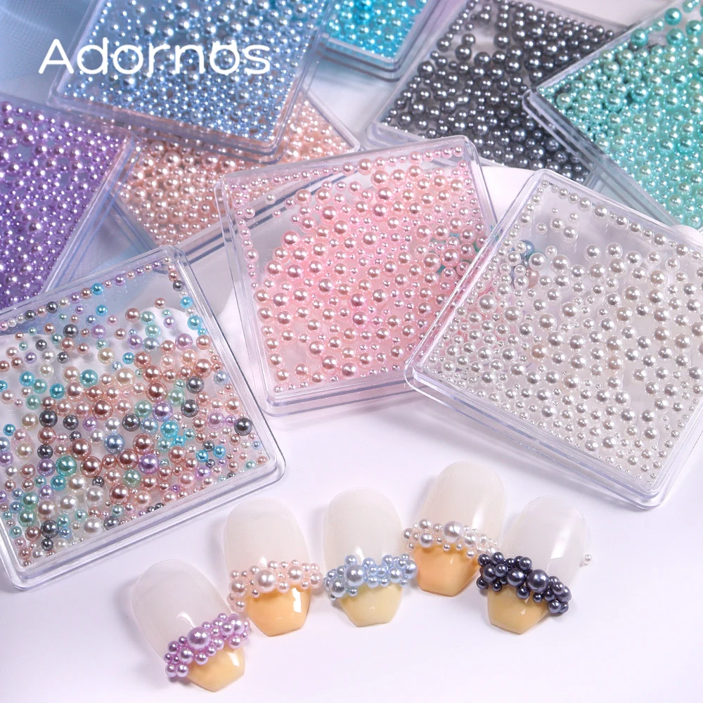 반짝 이는 라운드 진주 네일 아트 액세서리 다채로운 광택 진주 일본 매니큐어 참 오션 버블 비즈 네일 장식 부품