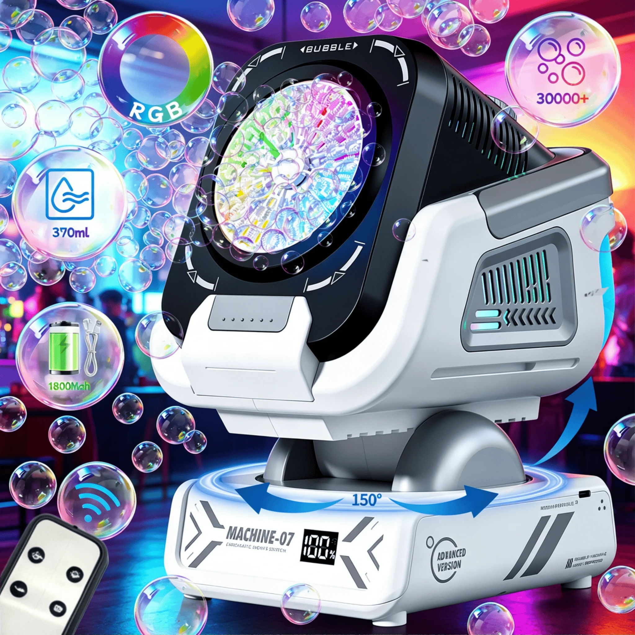 BELEMAR 2026 Updated Remote Operated Bubble Device, Full-Angle Automatic Rotation Matches Beautiful RGB Gradient Lights, 1800mAh High Capacity Battery Supports Convenient Type-C Fast Charging
